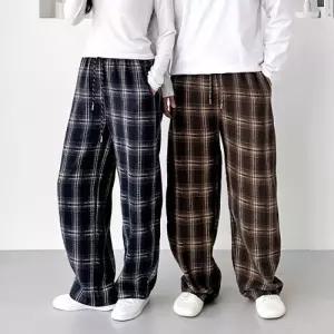 남녀공용 스트라이프 스트릿 체크 일자바지 SD-251167