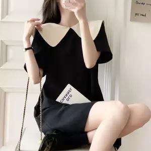 예쁜 배색 빅카라 포인트 러블리 여자 블랙 원피스