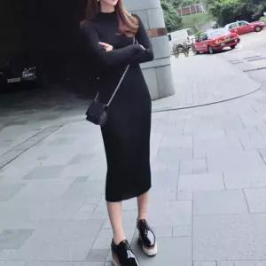 슬림라인 타이트한 핏감 니트 여성 골지 롱 원피스