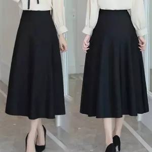 여성치마 A라인 올블랙 밴딩 하이웨스트 스커트 양포켓 출근룩