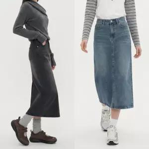 뒷트임 워싱 스판데님 롱 스커트 JEB-1006699