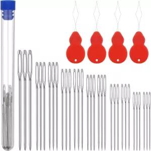 33개/5사이즈 큰 눈 자수 바늘 손바느질용 실 2개 포함 강철 다닝 날카로운 및 뜨개질용 무딘