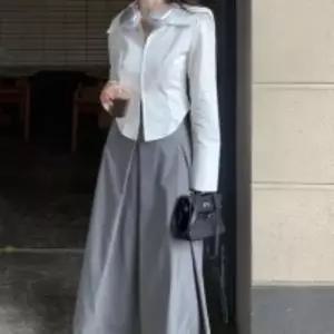 여성 빅카라 투웨이 집업 슬림핏 소매 셔츠