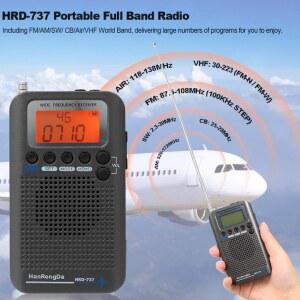 HRD 737 휴대용 밴드 라디오 항공기 디스플레이 VHF FM 월드 알람 CB SW 리시버 AIR LCD 시계 AM