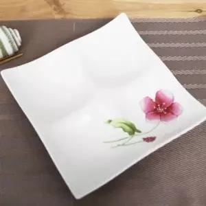 쟁반 나눔 혼밥 접시 도자기 4칸 사각 정사각 접시 신혼부부 반찬 찬기