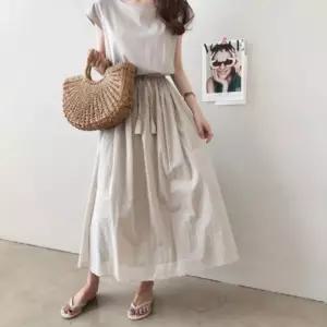 여성 스트링 허리 플레어 소매 미디 드레스