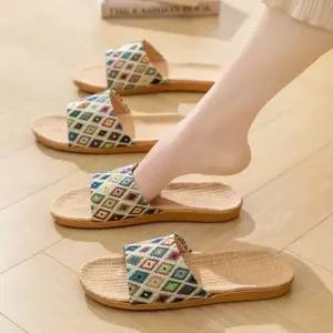 여름 린넨 남성 미끄럼방지 거실화 슬리퍼 여성 실내화