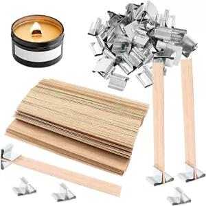 라이트엑스페 나무 양초 윅스 100개 제작용 5.1 X 0.5 인치 금속 베이스 50 세트가 있는 윅 클립 홀더가