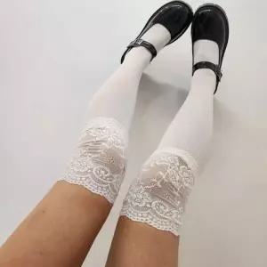 레이스 무릎 니삭스 오버니삭스 여성 패션 양말 스타킹 흰색