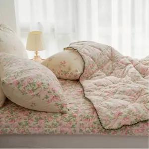 침구세트 리브 줄누비 스프레드 싱글 이불 패드 베개커버 세트 블루