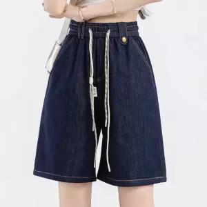 손오반 여자 바지 청 밴딩 와이드 청반바지 빅사이즈 트레이닝 반바지룩 얇은 일자 데일리룩 5부 KUK1