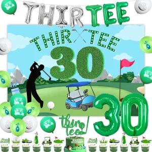 크리토우 골프 30번째 생일 파티 장식 그린 티 배경 풍선 배너 케이크 토퍼 테마 컵케이크 골퍼 팬 스포츠