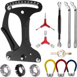 자전거 스포크 텐션 미터 세트 13피스 휠 공구 키트 렌치 Y형 헥스 소켓 타이어 레버 및 밸브 스템 코어