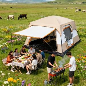 대형 공간 5-8인용 캠핑 텐트 방수 백패킹 이중 레이어 야외 하이킹 생존 부시크래프트 관광