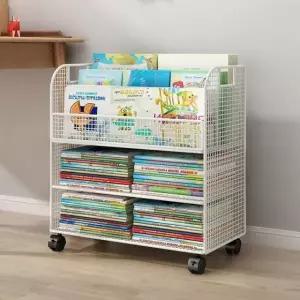 모던 수납책장 사무실 이동형책장 철제책장 북카트 차이브화이트 2단