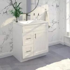 서랍이 있는 화이트 셰이커 싱크대 베이스 욕실 세면대 30인치 조립 준비 캐비닛