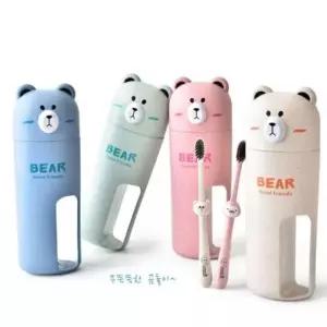 HOTDI 손잡이 어린이집 꽂이 휴대용 양치컵 귀여운 칫솔케이스 칫솔통 곰돌이_24641283