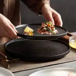 돈까스접시 양식 플레이트 접시 원형 돈까스 스테이크 디너 음식 디저트