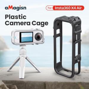 Insta360 X4 Air 제외)용 aMagisn 카메라 보호 케이지, 바람 소음 차단 및 2개의 콜드 슈 플라스틱 프레임,