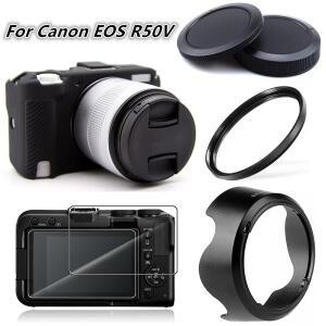 캐논 호환호환 EOS R50V용 실리콘 케이스 스킨 커버 UV 필터 베이어닛 렌즈 후드 바디 리어 캡 2개 스크린