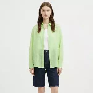 [샵앤] 여성 카라넥 스트라이프 시스루 루즈핏 셔츠 NARU-WSH-21140