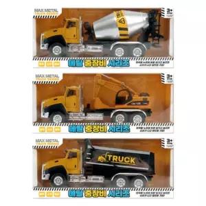 꾹상점1  중장비 레미콘 남아 세트 크리스마스 트럭 시리즈 덤프 플유 풀백카 선물 포클레인 메탈 3종