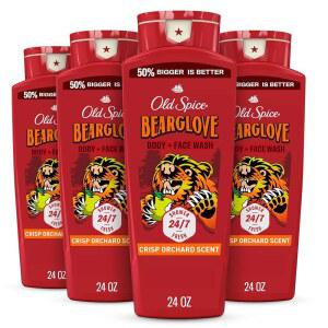 올드 스파이스 남성용 디펜스 과수원 24시간 크리스프 바디 연중무휴 4팩 페이스 바디워시 3배 IN 클렌징 프레시와 지속적인 샤워 24온스 워시 베어글로브와