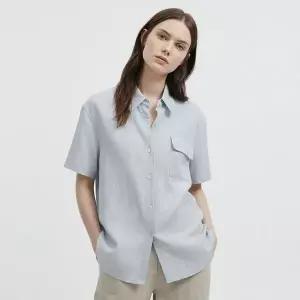 [NS홈쇼핑][샵앤] 여성 카라넥 쿨링 린넨 반팔 루즈핏 블라우스 셔츠 NARU-WBL-21137..