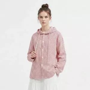 [NS홈쇼핑][샵앤] 여성 루즈핏 캐주얼 체크 후드 긴팔 언발 셔츠 NARU-WSH-21143..