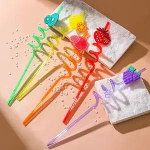 빨대 과일모양 휴대용 구부러진 특이한 다회용 카페 레몬 50개