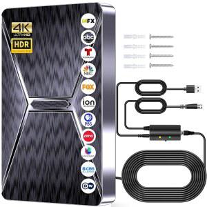 2026년 업그레이드된 실내 TV 안테나, 3600마일 이상의 스마트 TV용 HD 디지털 안테나, 증폭 신호 부스터로 가장 강력한 4K 8K 1080p 모든 TV 지원 - 로컬 채널용 38FT 동축 케이블