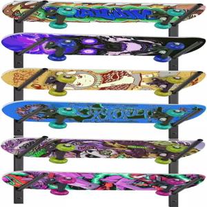 스케이트보드 랙-6단 벽걸이 및 스노보드 랙 ？ 스노우보드 공간 절약형 다기능 스토리지 솔루션