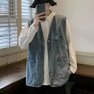 남자 여성 봄 여름 오버핏 레트로 복고 빈티지 데님 청 조끼 베스트