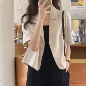 여성용 봄 여름 얇은 카라 반팔 크롭 싱글 자켓 청자켓 봄자켓 면자켓 데님 여자 재킷 봄패션 여성