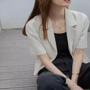 봄 셔츠 단정무드 소프트 여자 자켓 반팔 크롭 여름 여성 봄자켓 청자켓 데님재킷 봄패션 여자