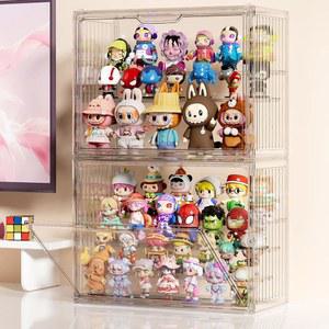 호요자 아크릴 디스플레이 케이스 라부부 팝 마트와 호환, 수집품을 보관할 수 있는 3개의 선반이 레이어 조절 가능한 피규어 케이스, 취미용 투명 박스, 자동차 모델, 2팩