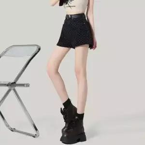 검정 데님 팬츠 여성 반바지 하이웨스트 청바지 와이드 슬림핏 청반바지 도트 A라인 admr1