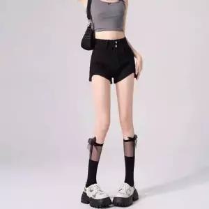 블랙 여성 핫팬츠 슬림핏 스러운 A라인 청바지 스판 반바지 청반바지 와이드 하이웨스트 admr1