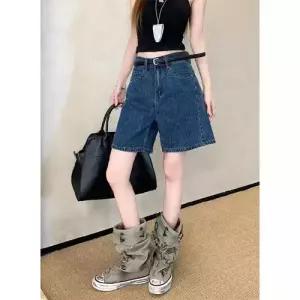 여사친 청 빈티지 하이웨스트 청반바지 일자 청바지 A라인 반바지 워싱 와이드 중바지 admr1