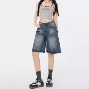 빈티지 봄 여자 청 청반바지 청바지 컷팅 반바지 하이웨스트 슬림핏 일자 5부 admr1