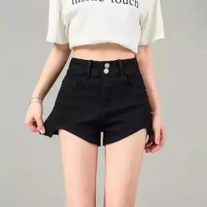 봄 여성용 청 투버튼 핫팬츠 청반바지 언밸런스 스판 초미니 반바지 슬림핏 하이웨이스트 청바지 admr1