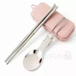 접이식 수저 2인 핑크 캠핑접이식수저세트 올스텐수저세트 도시락수저세트 캠핑주방세트 스텐접이식수저세