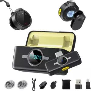 /안드로이드/PC용 무선 라발리에 마이크 42H 충전 케이스 포함 LED 표시등 라펠 소음 감소 마그네틱 비디오