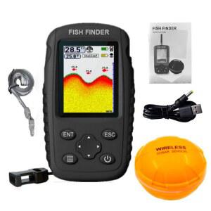 휴대용 물고기 찾기, 무선 소나 변환기 낚시 카약 어선용 충전식 수심 및 온도 크기 하단 윤곽의 LCD 디스플레이