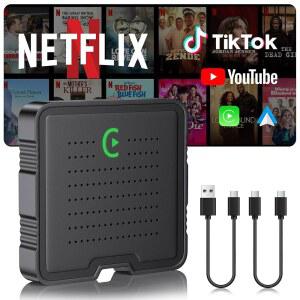 넷플릭스 / 유튜브 틱톡 TF 카드, 2025 매직 비디오 AI 박스 & 안드로이드 오토 동글, 플러그 앤 플레이, 8+ iOS10+ 11에 장착 가능한 HGLEQ 2-in-1 무선 카플레이 어댑터+