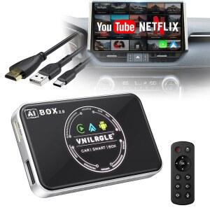 vnille 4-in-1 무선 카플레이 어댑터 및 Android Auto 어댑터, 넷플릭스, 유튜브 스트리밍 기타, 분할 화면 미러링, OEM 유선 / Auto(실버) 차량용