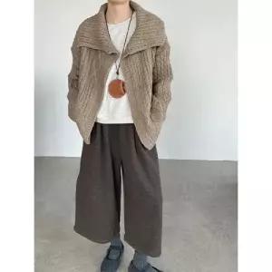여자 니트 재킷 린넨마 도천 빅 터틀넥 꽈배기 코트 상의 MF1