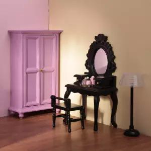 Minamzee 5Pcs 1 12 인형의 집 옷장 가구 세트 미니어처 퍼플 오픈형 의자가 있는 서랍장 바닥 램프 및