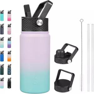 빨대 뚜껑이 있는 BJPKPK 단열 물병 18온스 스테인리스 스틸 금속 3개 냉온열 누수 방지 BPA 자유 여행 컵