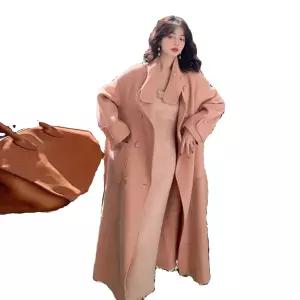 블루 롱 모직 트렌치 중간 투버튼 길이 가을 얇은